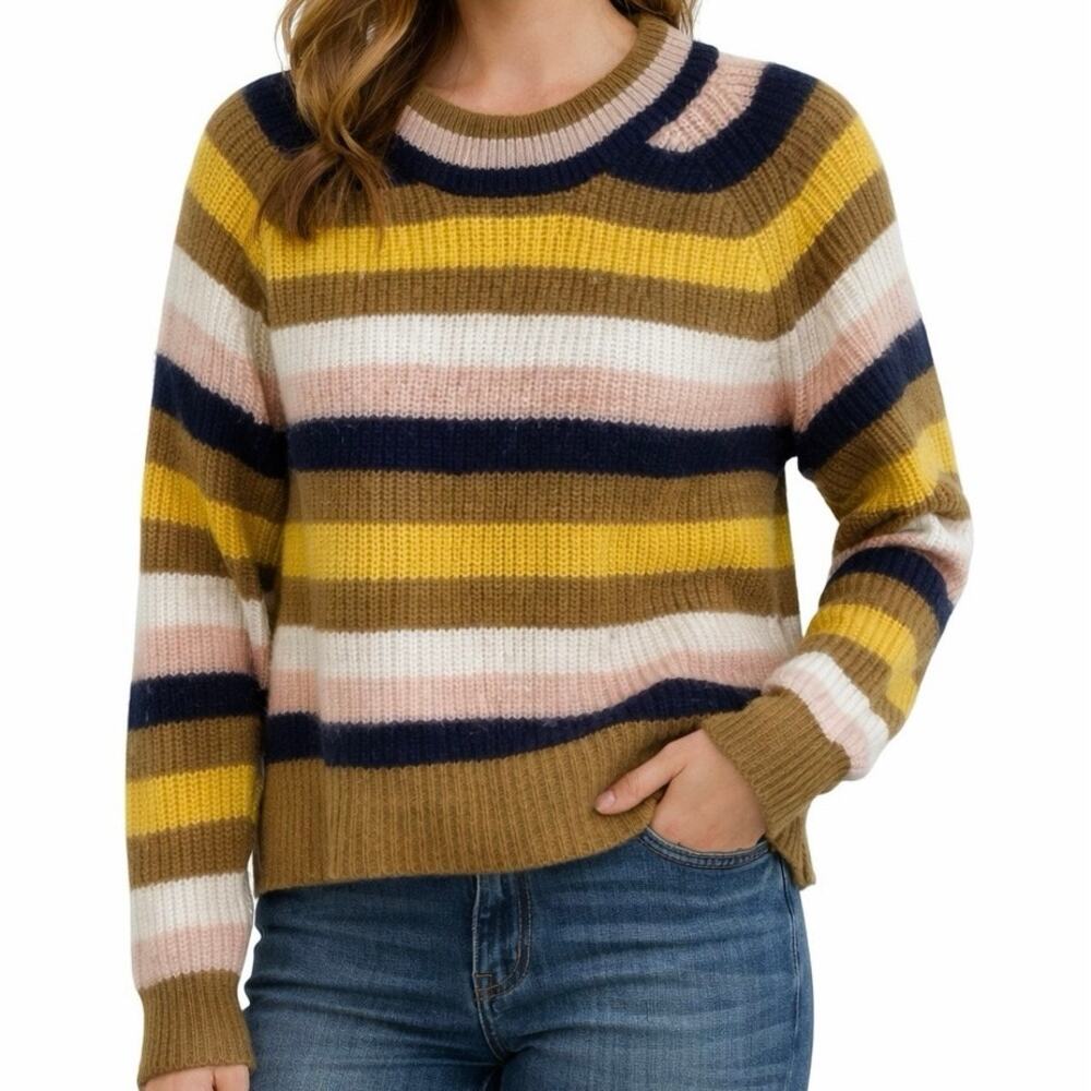 Madewell Tilden Stripe Wool Blend Sweater Small Multicolor Crewneck Cozy Knit